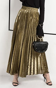 CHARTOU Women's Premium Metallic Shimmer Accordion Pleated Long Maxi Skirt