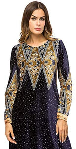MedeShe Women's Loose Crewneck Gold Ethnic Print Casual Dress - Zainab's Closet