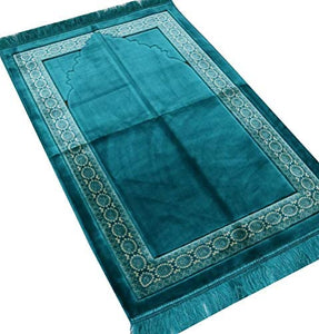 Modefa Lux Plush Regal Velvet Islamic Prayer Rug Muslim Turkish Carpet with Free Prayer Cap (Red)