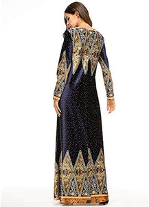 MedeShe Women's Loose Crewneck Gold Ethnic Print Casual Dress - Zainab's Closet