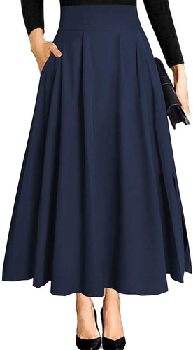 Ranphee Women's Ankle Length High Waist A-line Maxi Skirt w/ Pockets