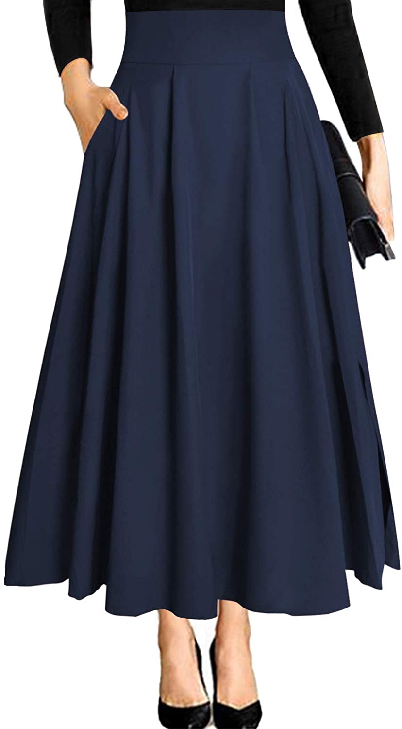 Ranphee Women's Ankle Length High Waist A-line Maxi Skirt w/ Pockets
