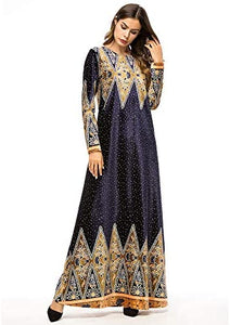 MedeShe Women's Loose Crewneck Gold Ethnic Print Casual Dress - Zainab's Closet