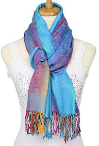 Multicolor Floral Womens Jacquard Cotton Pashmina Wrap Shawl Tassel Scarf - Zainab's Closet
