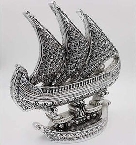 Modefa Islamic Turkish Table Decor Showpiece Gift Sculpture Figure Arabic 99 Names of Allah Sailboat (Silver)