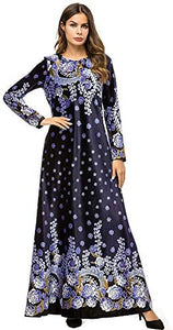 MedeShe Women's Loose Crewneck Gold Ethnic Print Casual Dress - Zainab's Closet
