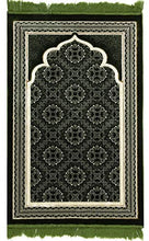 Load image into Gallery viewer, Muslim Prayer Rug - Islamic Plush Velvet Turkish Carpet Janamaz Sajadah Free Prayer Cap Elegant Swirl (Blue)