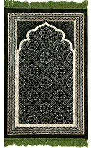 Muslim Prayer Rug - Islamic Plush Velvet Turkish Carpet Janamaz Sajadah Free Prayer Cap Elegant Swirl (Blue)