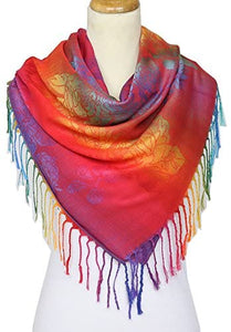 Multicolor Floral Womens Jacquard Cotton Pashmina Wrap Shawl Tassel Scarf - Zainab's Closet