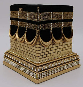 Modefa Islamic Turkish Home Table Decor Kaba Replica Model Showpiece Eid Gift Gold Free Car Hanger (Gold, Medium)