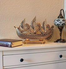 Load image into Gallery viewer, Modefa Islamic Turkish Table Decor Showpiece Gift Sculpture Figure Arabic Waw Sailboat 99 Names of Allah (Gold)