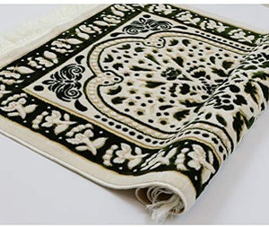 Janamaz Prayer Rug with Free Cap + MISWAK - Plush Velvet Namaz Seccade Turkish Prayer Mat Carpet Design (Red / White)