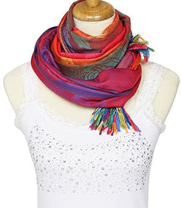 Multicolor Floral Womens Jacquard Cotton Pashmina Wrap Shawl Tassel Scarf - Zainab's Closet
