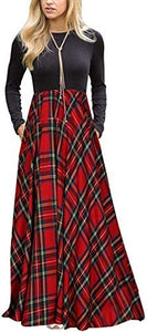 ZESICA Women's Floral Print Long Sleeve Pockets Empire Waist Pleated Long Maxi Dress