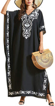 Load image into Gallery viewer, Flygo Women&#39;s Batwing Plaid Floral Printed Short Sleeve Oversized Maxi Dress