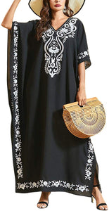 Flygo Women's Batwing Plaid Floral Printed Short Sleeve Oversized Maxi Dress