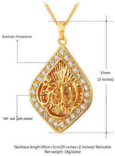Load image into Gallery viewer, U7 Unisex Platinum / 18K Gold Plated Allah Pendant with 22 inch Link Chain Necklace