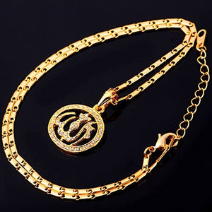 U7 Unisex Platinum / 18K Gold Plated Allah Pendant with 22 inch Link Chain Necklace