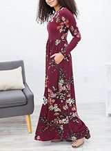 Load image into Gallery viewer, ZESICA Women&#39;s Floral Print Long Sleeve Pockets Empire Waist Pleated Long Maxi Dress