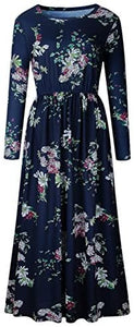 ZESICA Women's Floral Print Long Sleeve Pockets Empire Waist Pleated Long Maxi Dress