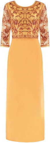MANER Chiffon Beaded Sequin 3/4 Sleeve Long Gown - Zainab's Closet