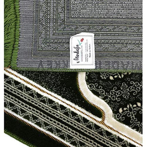 Muslim Prayer Rug - Islamic Plush Velvet Turkish Carpet Janamaz Sajadah Free Prayer Cap Elegant Swirl (Blue)