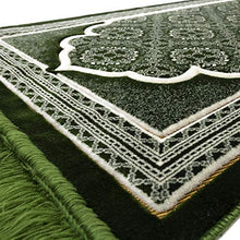 Load image into Gallery viewer, Muslim Prayer Rug - Islamic Plush Velvet Turkish Carpet Janamaz Sajadah Free Prayer Cap Elegant Swirl (Blue)