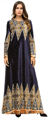 MedeShe Women's Loose Crewneck Gold Ethnic Print Casual Dress - Zainab's Closet