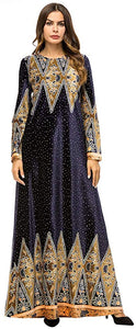 MedeShe Women's Loose Crewneck Gold Ethnic Print Casual Dress - Zainab's Closet