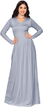 Load image into Gallery viewer, KOH KOH Long Sleeve V-Neck Ruched Empire Waist Formal Evening Dress - Zainab&#39;s Closet