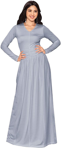 KOH KOH Long Sleeve V-Neck Ruched Empire Waist Formal Evening Dress - Zainab's Closet