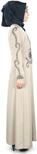 MyBauta Women's Embroidered Warm Grey Open Front Abaya - Zainab's Closet