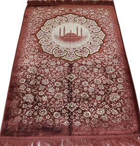 Modefa Turkish Velvet Prayer Rug Adult Janamaz Namaz Seccade Prayer Mat Carpet Floral Mosque (Pink)