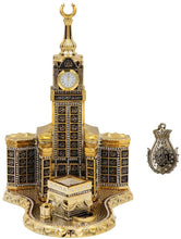 Load image into Gallery viewer, Modefa Islamic Turkish Table Decor Showpiece Gift Sculpture Figure Arabic 99 Names of Allah Kaba Clock Tower Replica Gold