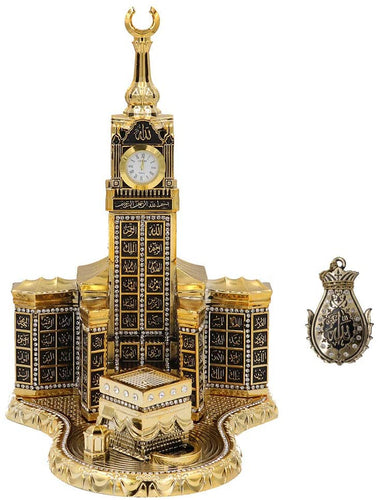 Modefa Islamic Turkish Table Decor Showpiece Gift Sculpture Figure Arabic 99 Names of Allah Kaba Clock Tower Replica Gold