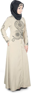 MyBauta Women's Embroidered Warm Grey Open Front Abaya - Zainab's Closet