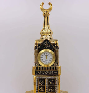 Modefa Islamic Turkish Table Decor Showpiece Gift Sculpture Figure Arabic 99 Names of Allah Kaba Clock Tower Replica Gold