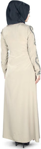 MyBauta Women's Embroidered Warm Grey Open Front Abaya - Zainab's Closet