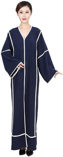 White Striped Long Sleeve Open Front Abaya - Zainab's Closet