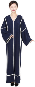 White Striped Long Sleeve Open Front Abaya - Zainab's Closet