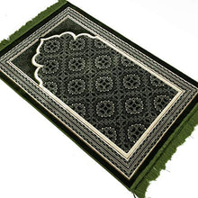 Load image into Gallery viewer, Muslim Prayer Rug - Islamic Plush Velvet Turkish Carpet Janamaz Sajadah Free Prayer Cap Elegant Swirl (Blue)