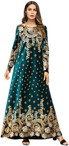 MedeShe Women's Loose Crewneck Gold Ethnic Print Casual Dress - Zainab's Closet