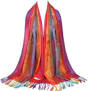 Multicolor Floral Womens Jacquard Cotton Pashmina Wrap Shawl Tassel Scarf - Zainab's Closet