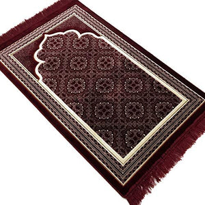 Muslim Prayer Rug - Islamic Plush Velvet Turkish Carpet Janamaz Sajadah Free Prayer Cap Elegant Swirl (Blue)