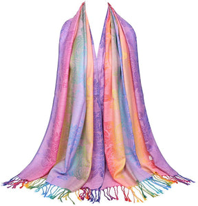 Multicolor Floral Womens Jacquard Cotton Pashmina Wrap Shawl Tassel Scarf - Zainab's Closet