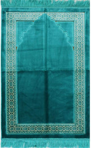 Modefa Lux Plush Regal Velvet Islamic Prayer Rug Muslim Turkish Carpet with Free Prayer Cap (Red)