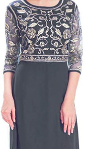MANER Chiffon Beaded Sequin 3/4 Sleeve Long Gown - Zainab's Closet