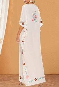 Flygo Women's Batwing Plaid Floral Printed Short Sleeve Oversized Maxi Dress