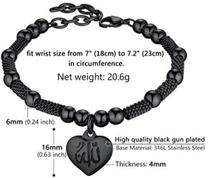 PROSTEEL Childrens' Allah Bracelet, Islamic Jewelry Stainless Steel Beaded Chain Bracelet, fits Wrist from 5.9'' to 7.9''