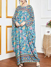 Load image into Gallery viewer, Flygo Women&#39;s Batwing Plaid Floral Printed Short Sleeve Oversized Maxi Dress